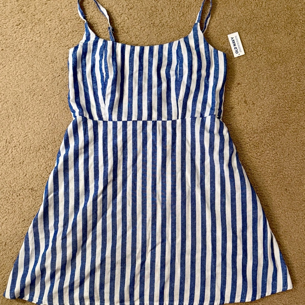 Old Navy Fit and Flare Blue and White Striped Dress